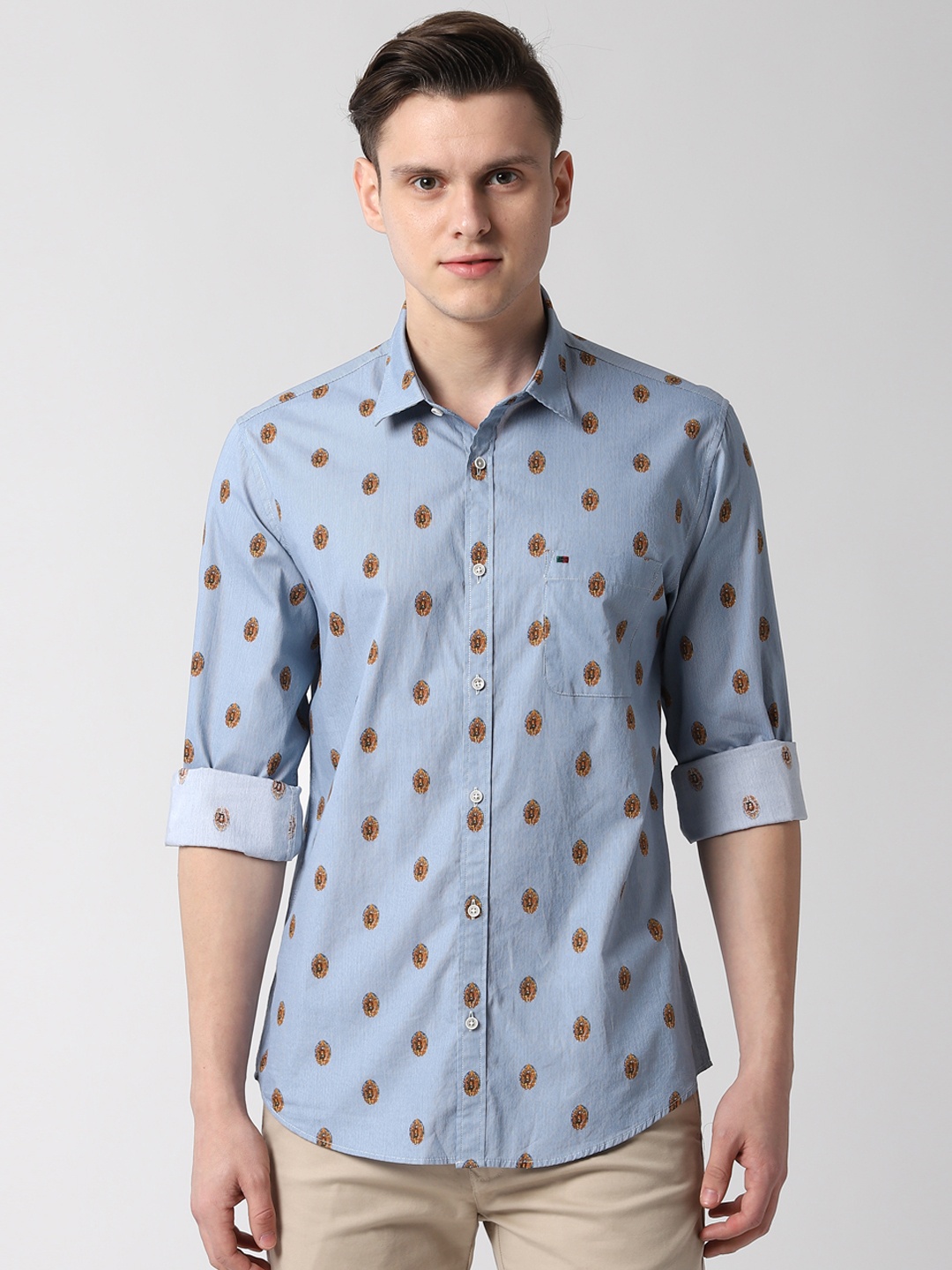 

Peter England Casuals Men Blue & Orange Slim Fit Printed Casual Shirt