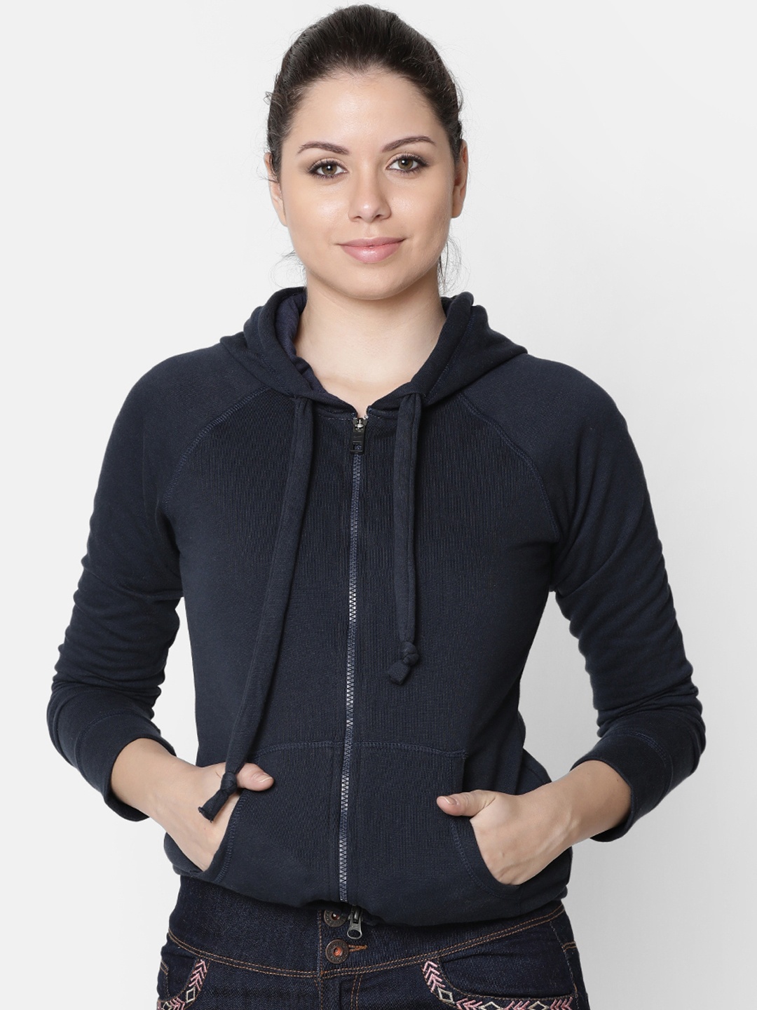 

Rute Women Navy Blue Solid Hooded Sweatshirt