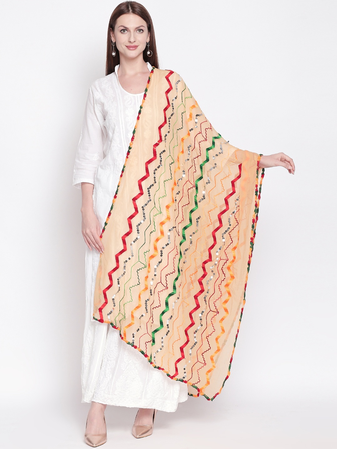 

Dupatta Bazaar Beige Embroidered & Sequinned Dupatta