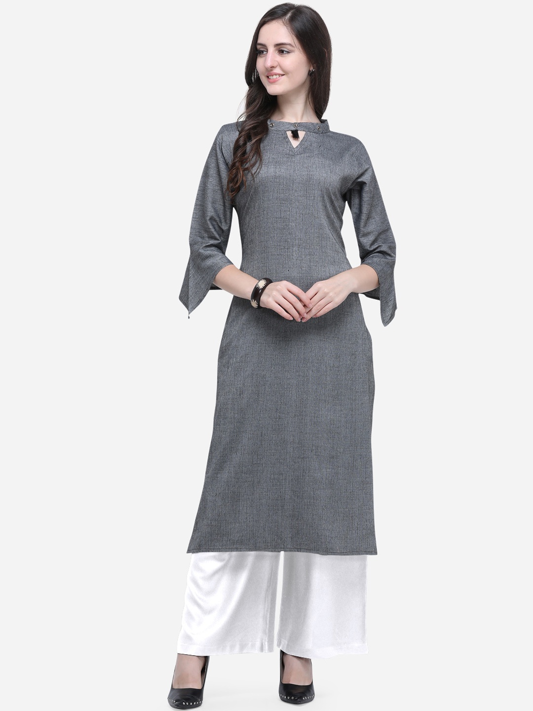 

Kvsfab Women Grey Solid Straight Kurta