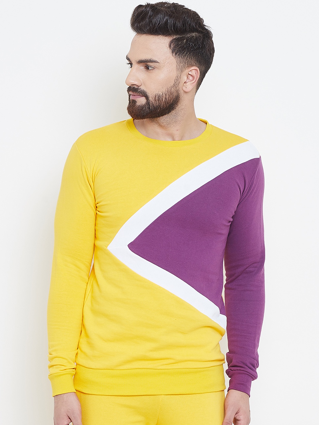 

FUGAZEE Men Yellow & Purple Colourblocked Sweatshirt