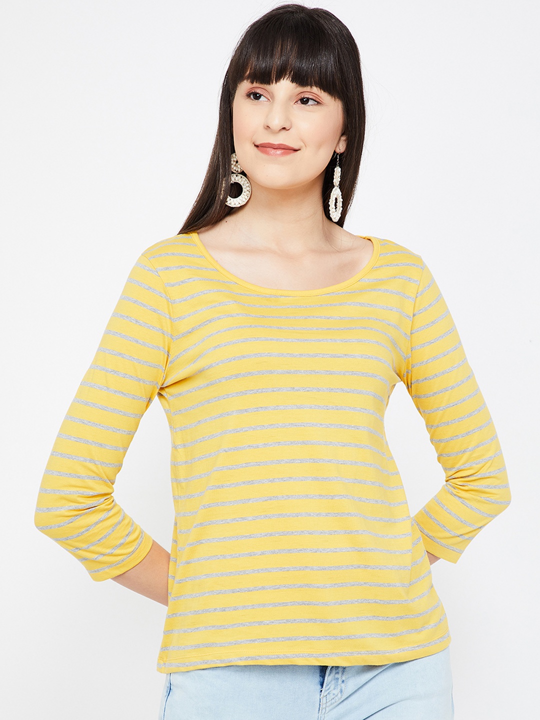 

Fame Forever by Lifestyle Women Mustard Striped Pure Cotton Top