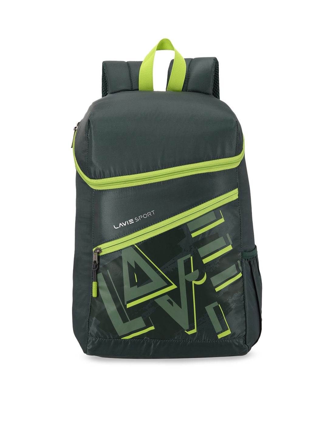 

LAVIE SPORT Unisex Olive Green & Lime Green Typography Backpack