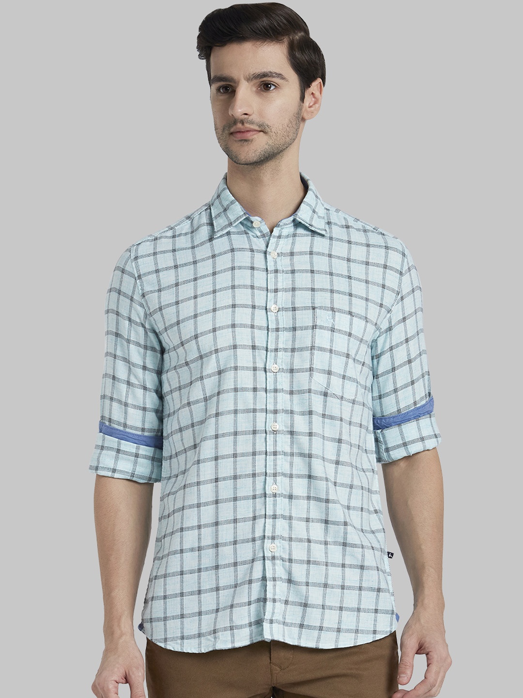 

Parx Men Blue Regular Fit Checked Casual Shirt