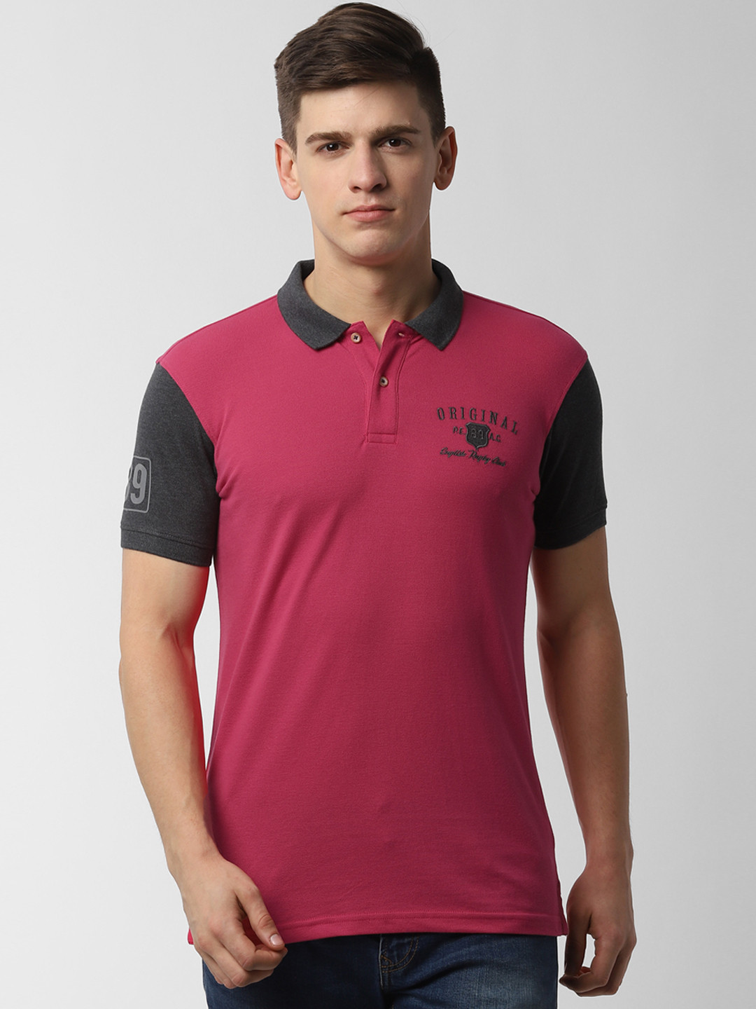 

Peter England Casuals Men Pink Slim Fit Solid Polo Collar T-shirt