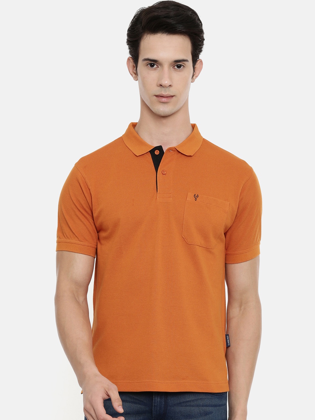 

Classic Polo Men Orange Solid Polo Collar T-shirt