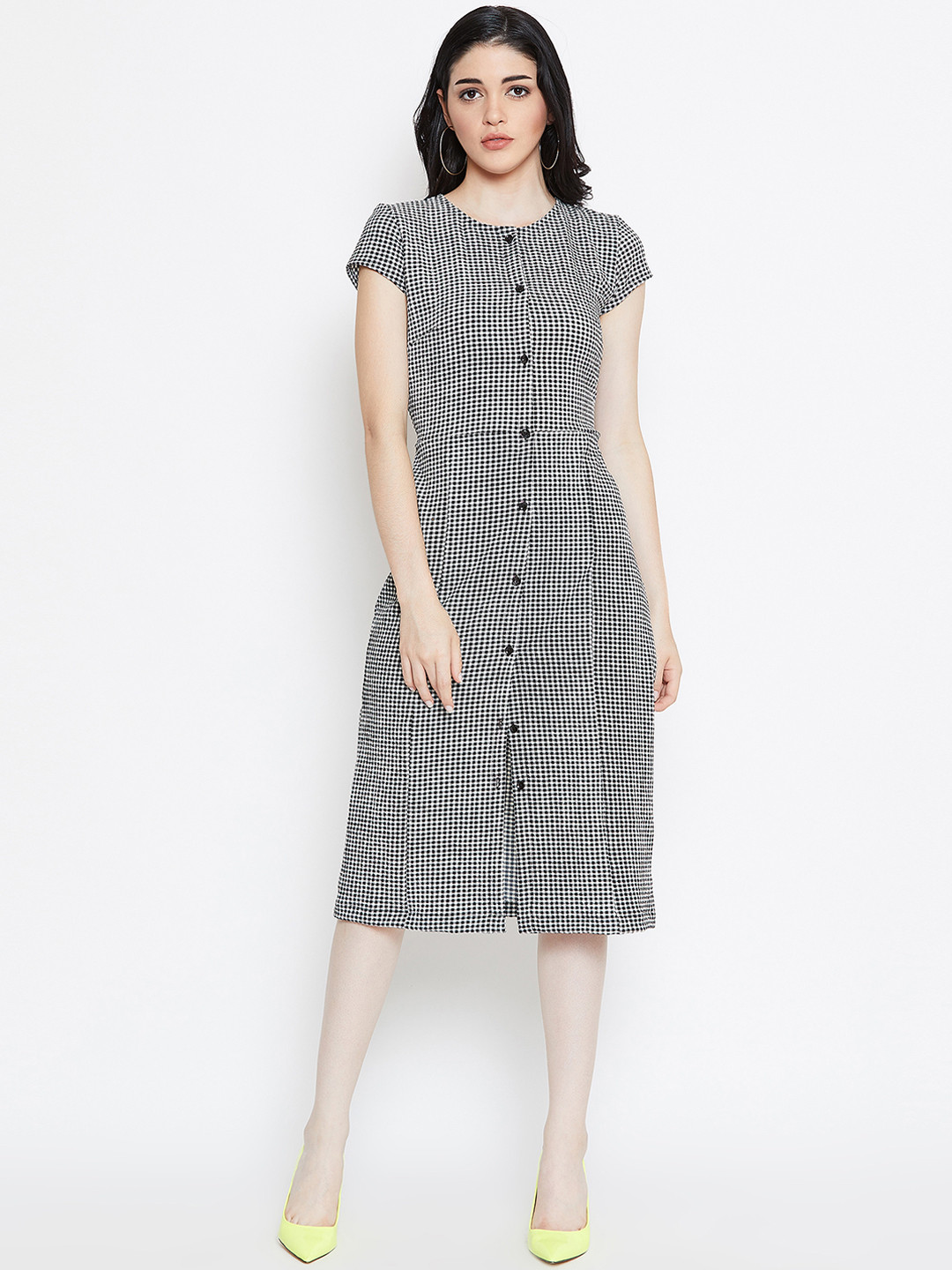 

THE SILHOUETTE STORE Women Checked White Sheath Dress