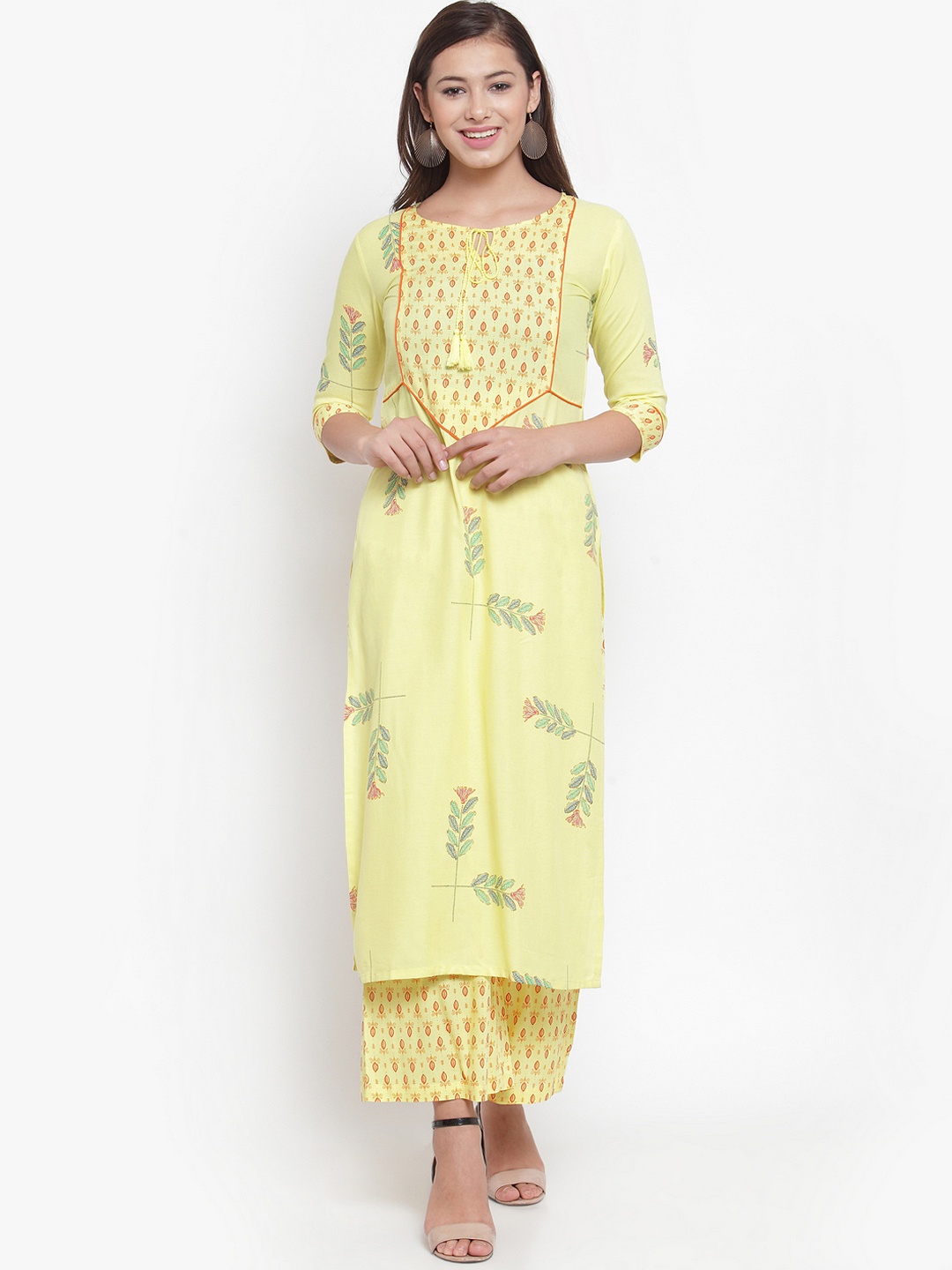 

Indibelle Women Yellow Yoke Design Kurta with Palazzos