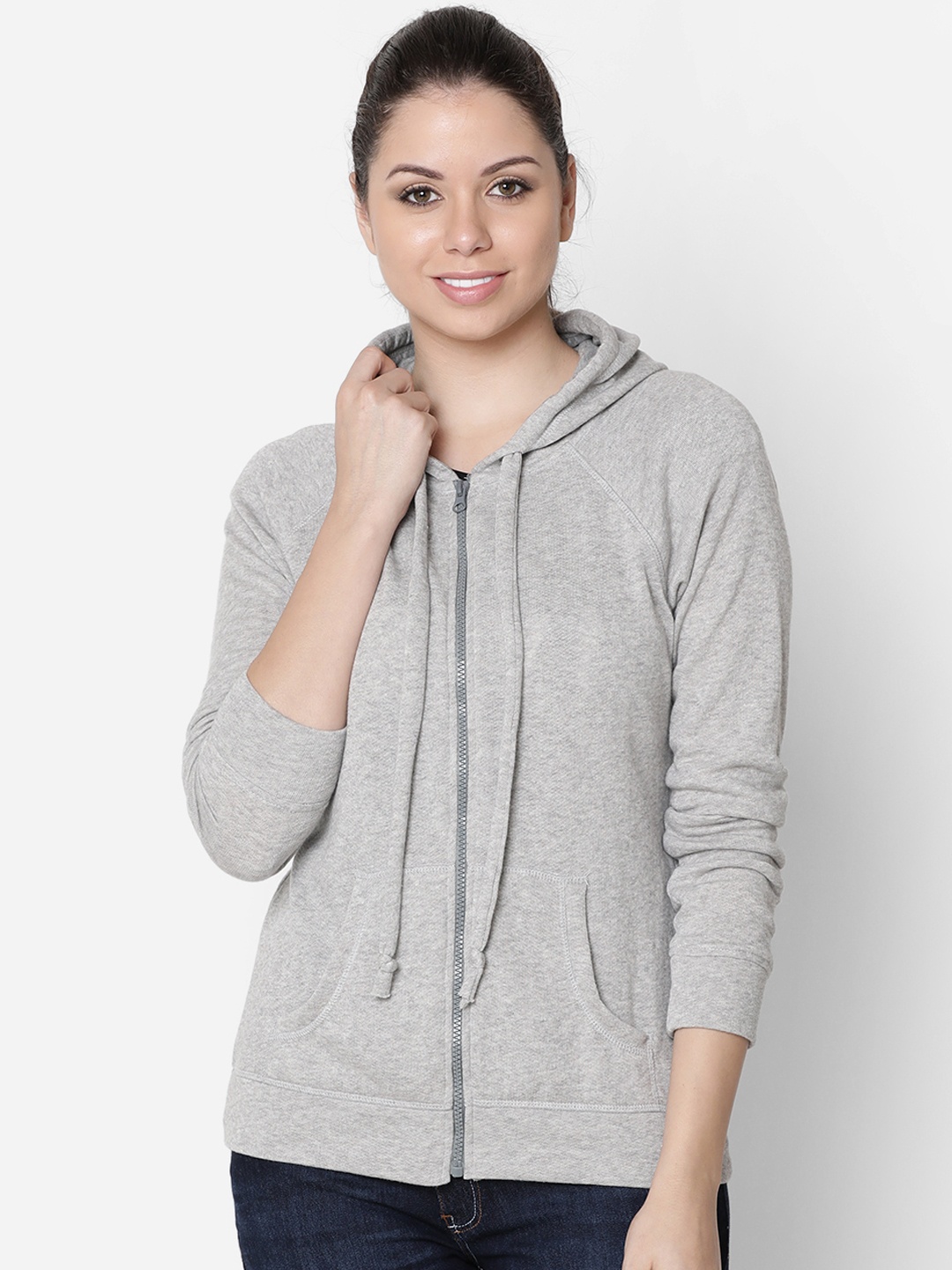 

Rute Women Grey Solid Hooded Sweatshirt