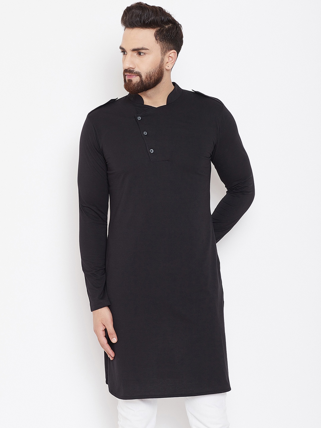 

CHILL WINSTON Men Black Solid Straight Kurta
