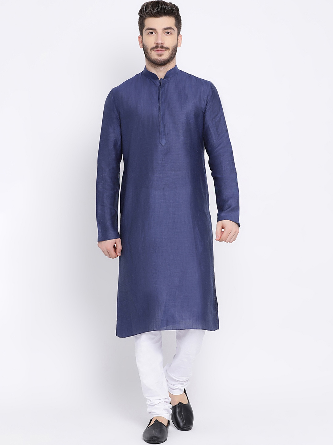 NAMASKAR Men Navy Blue Solid Straight Kurta