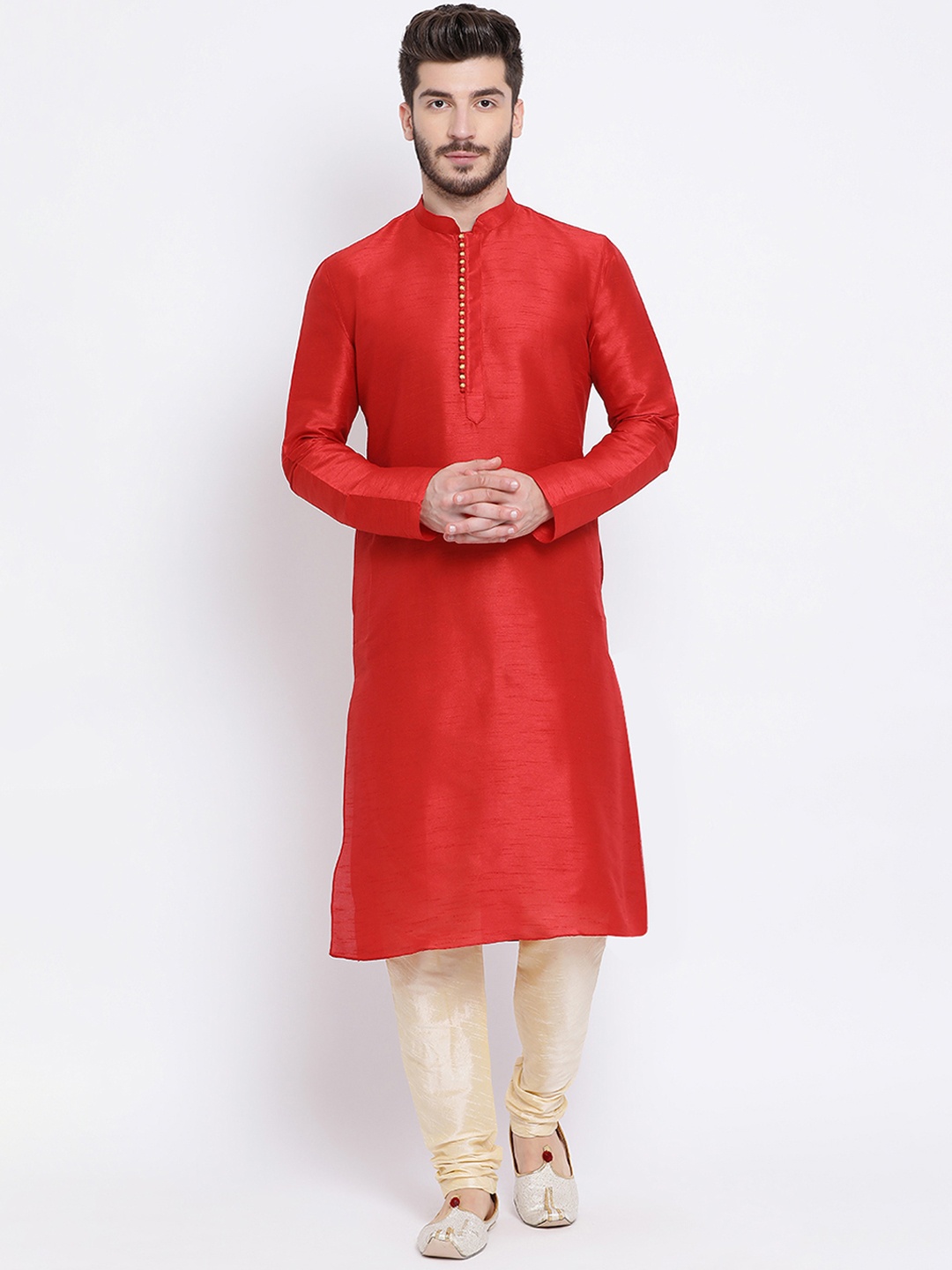 

NAMASKAR Men Red Solid Straight Kurta