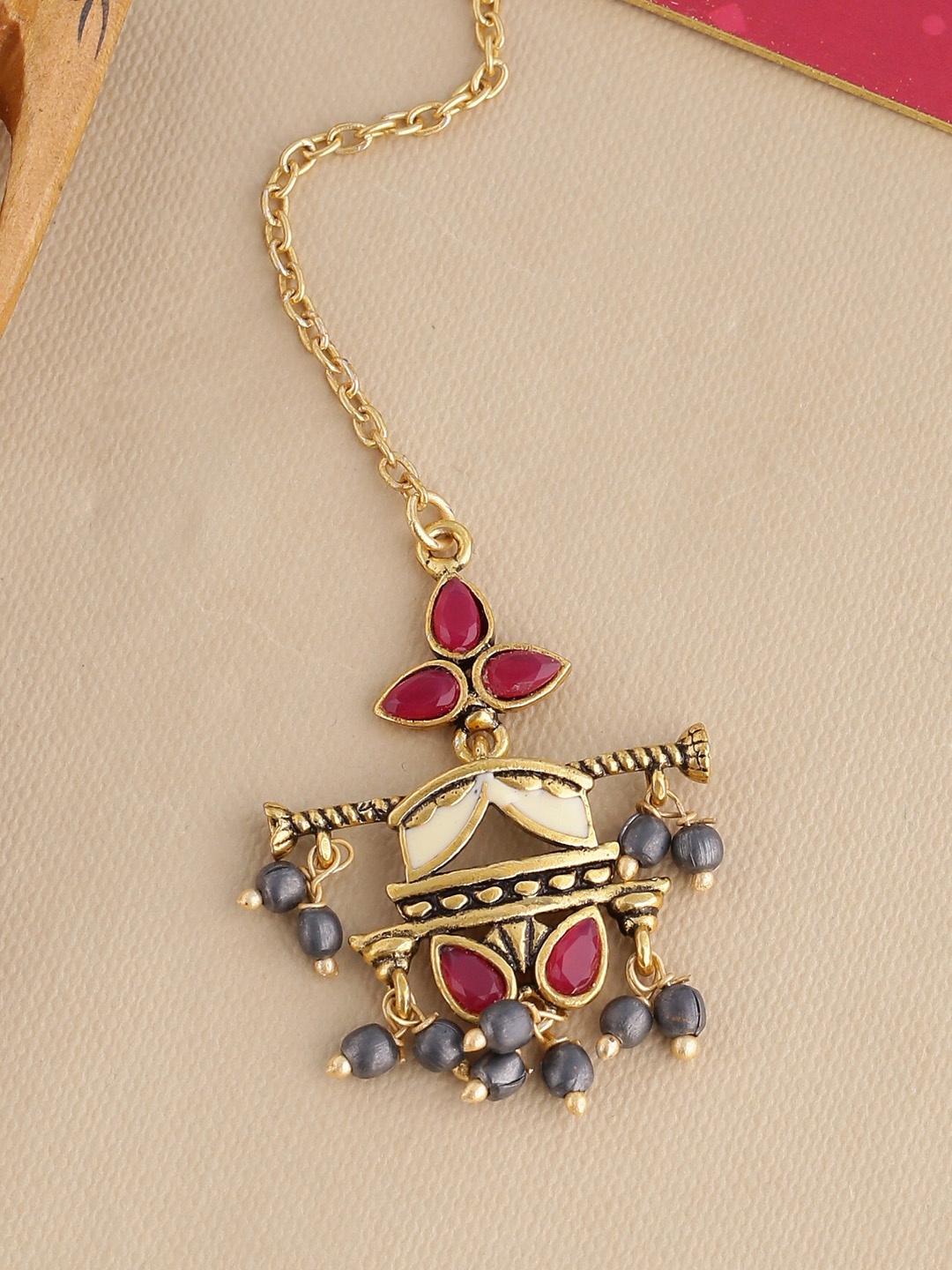 

Voylla Red Oxidised Maangtika, Gold