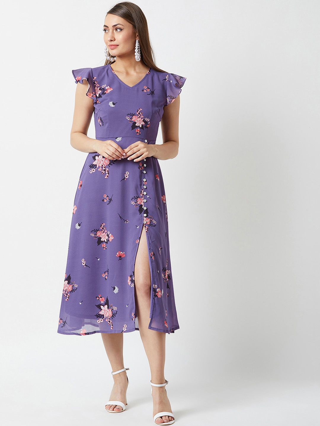 

Miss Chase Women Purple Floral Printed Fit and Flare Dress