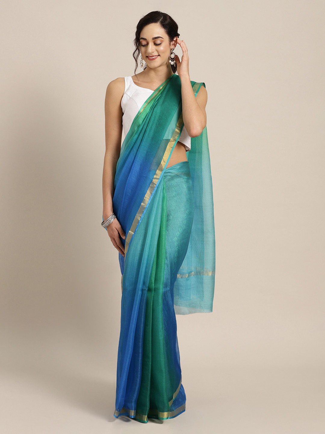 

Geroo Jaipur Green Silk Cotton Dyed Kota Saree