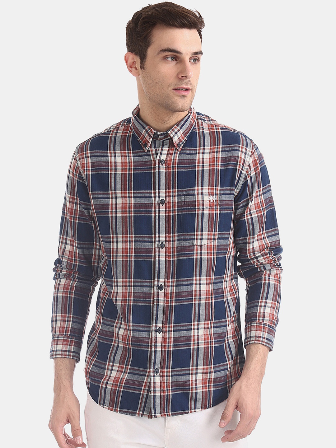 

Aeropostale Men Blue & Red Regular Fit Checked Casual Shirt