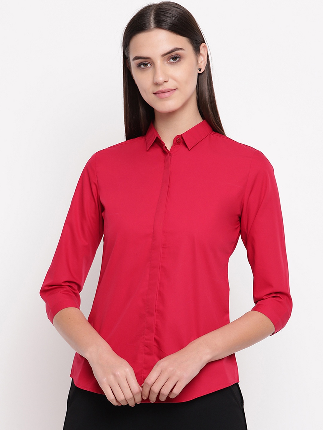 

Hancock Women Red Solid Slim Fit Pure Cotton Formal Shirt