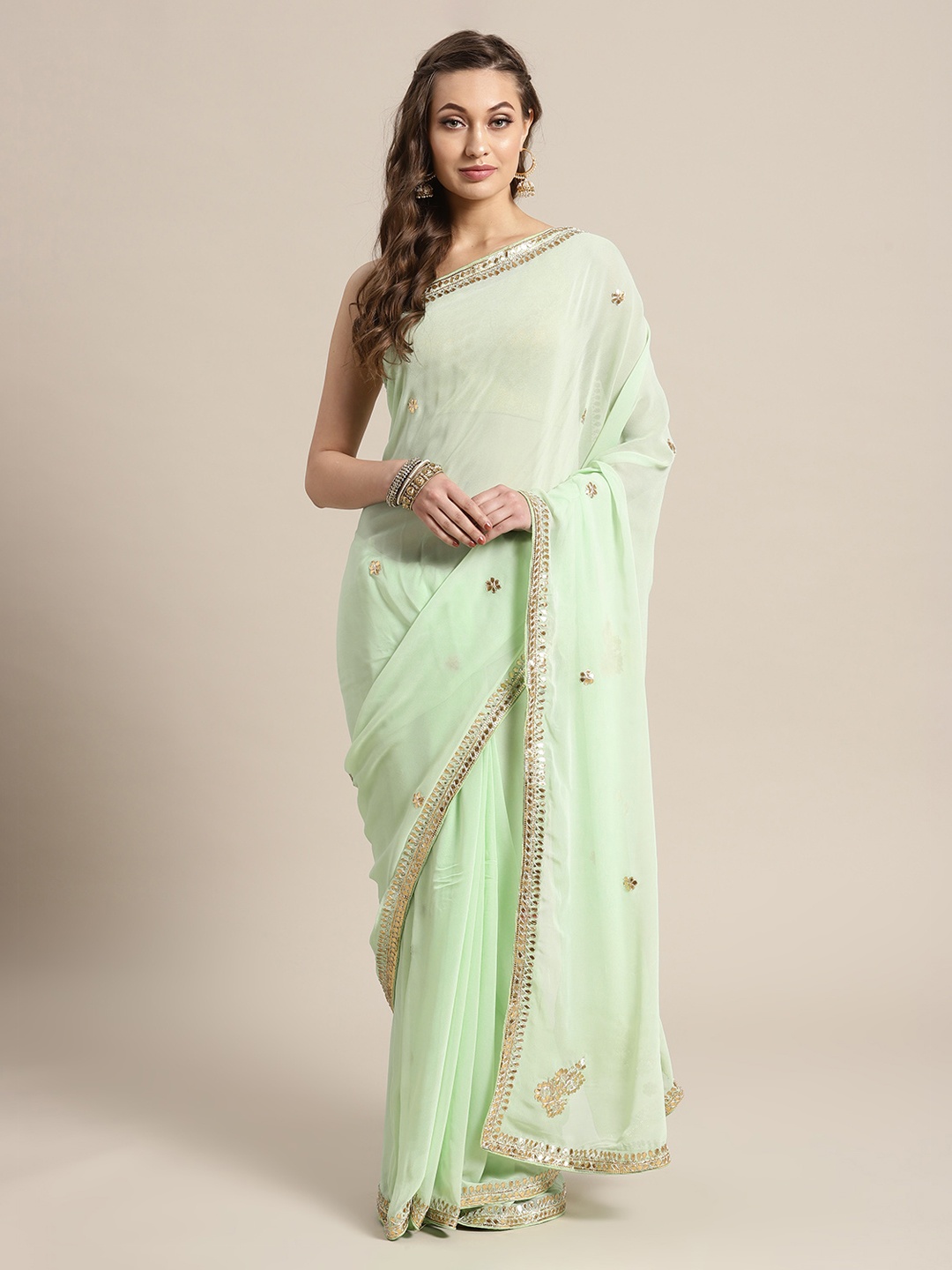 

Geroo Jaipur Sea Green Pure Georgette Embroidered Saree