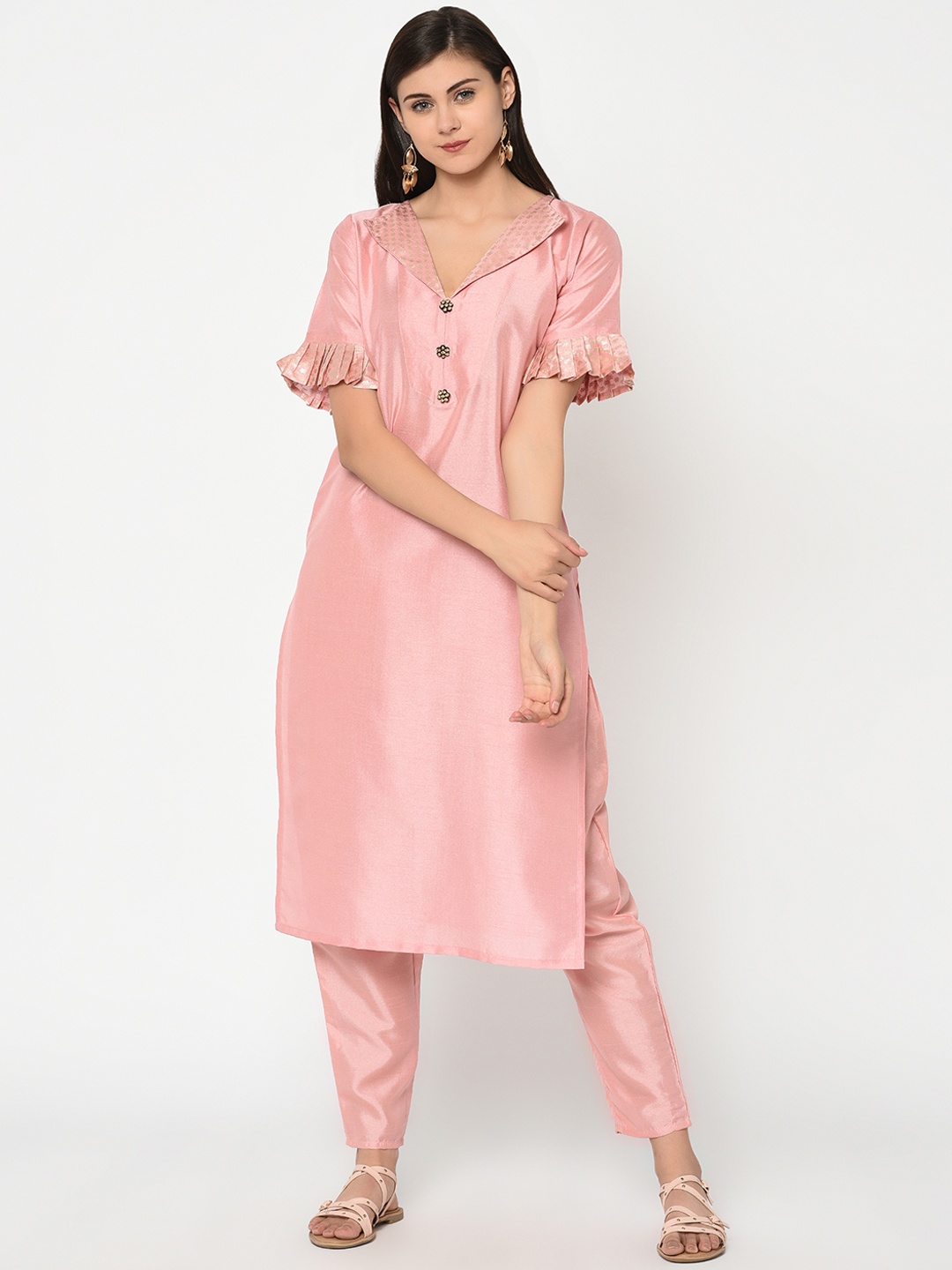 

ZIYAA Women Pink Solid Straight Kurta