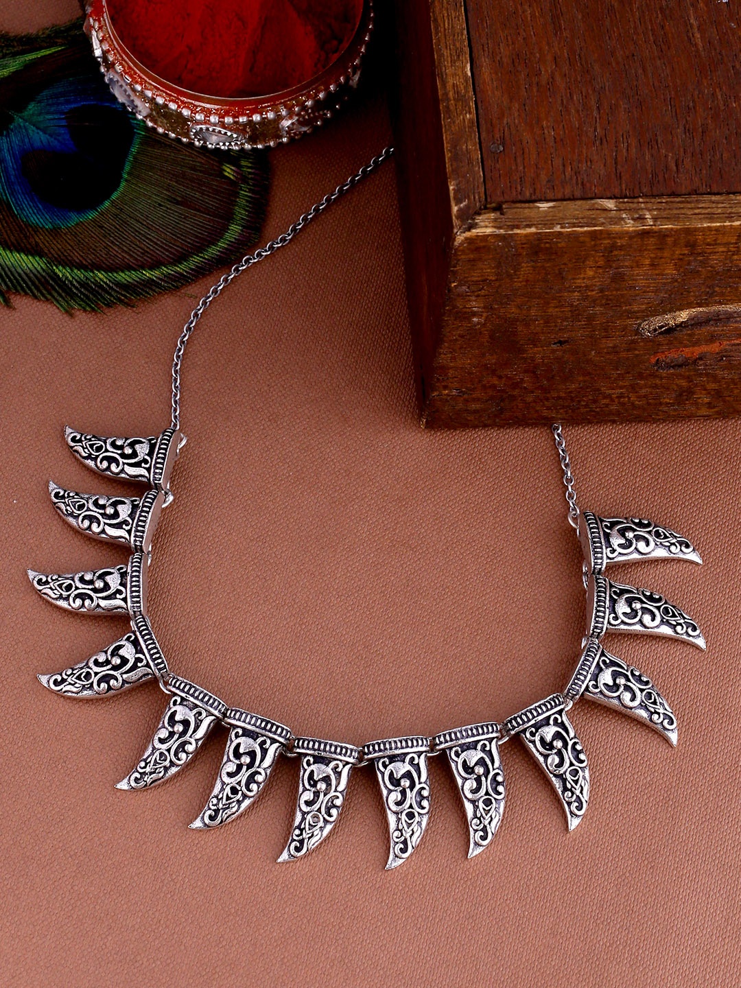 Studio Voylla Oxidised Silver-Toned Brass-Plated Oxidised Necklace