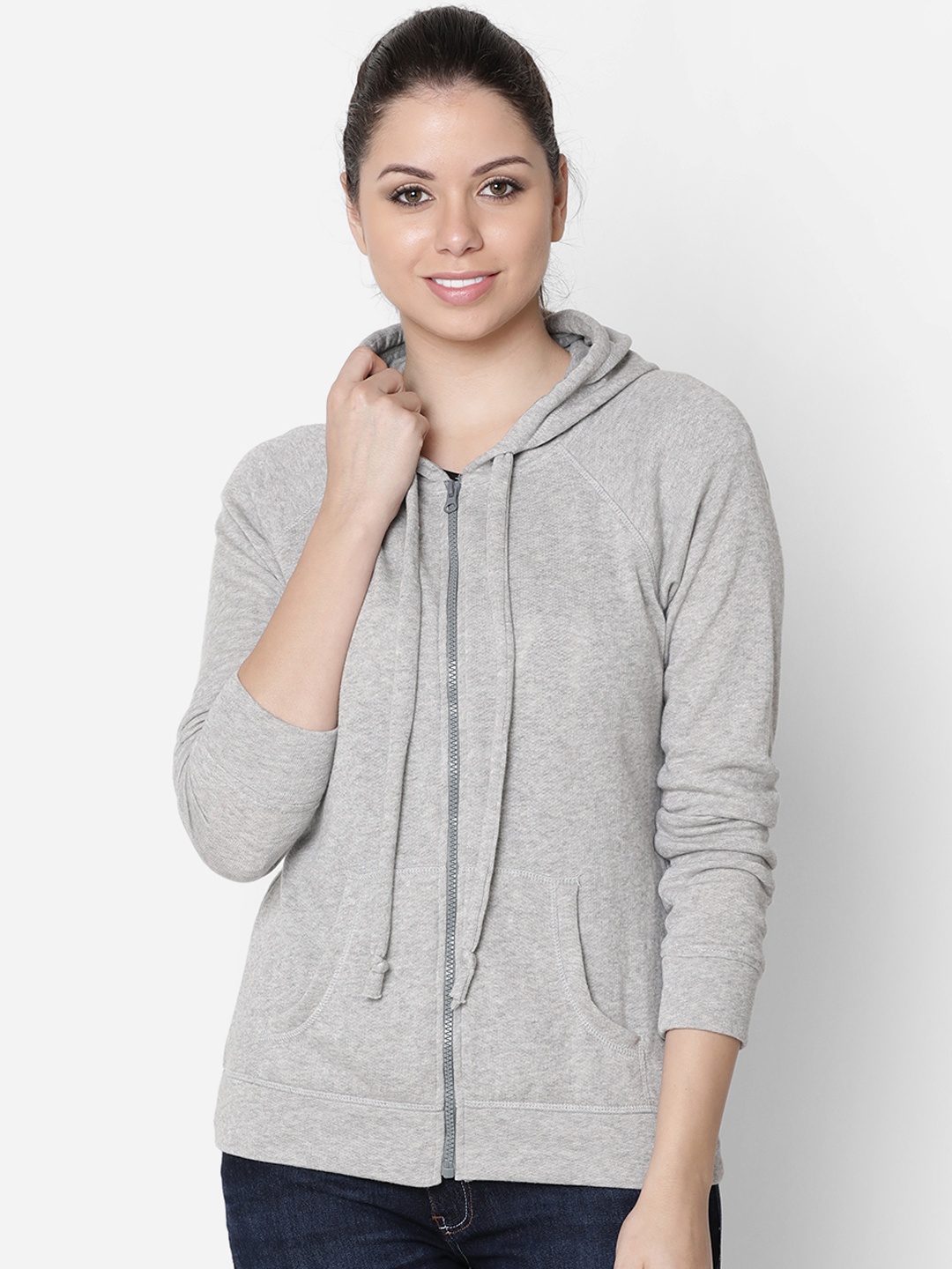 

Rute Women Grey Solid Hooded Sweatshirt