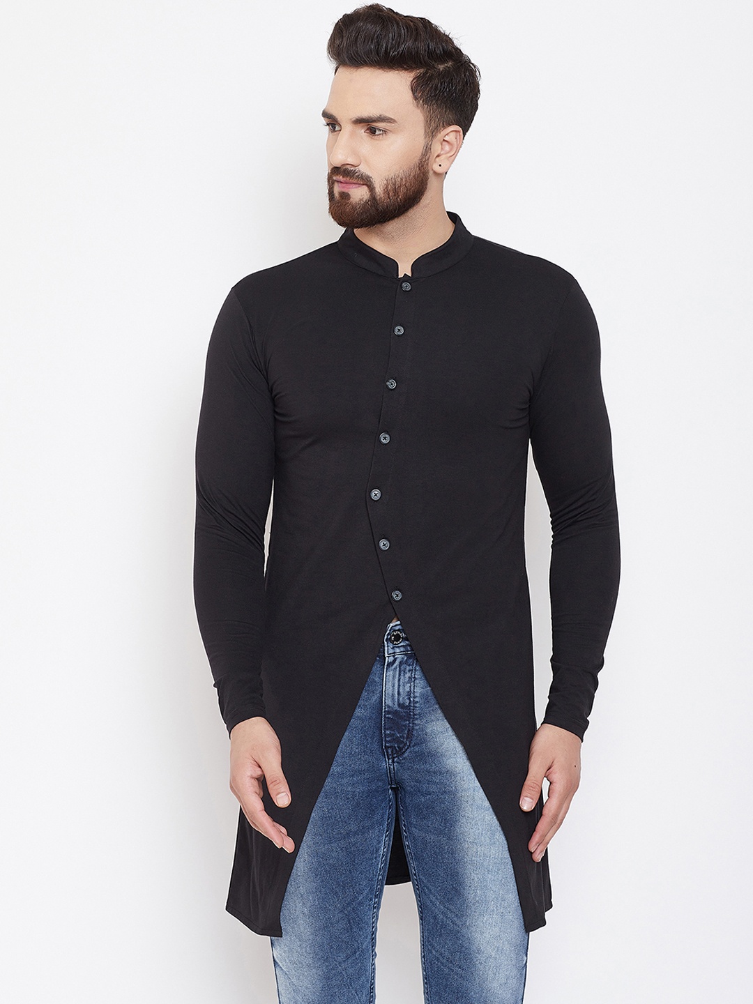 

CHILL WINSTON Men Black Solid Straight Kurta