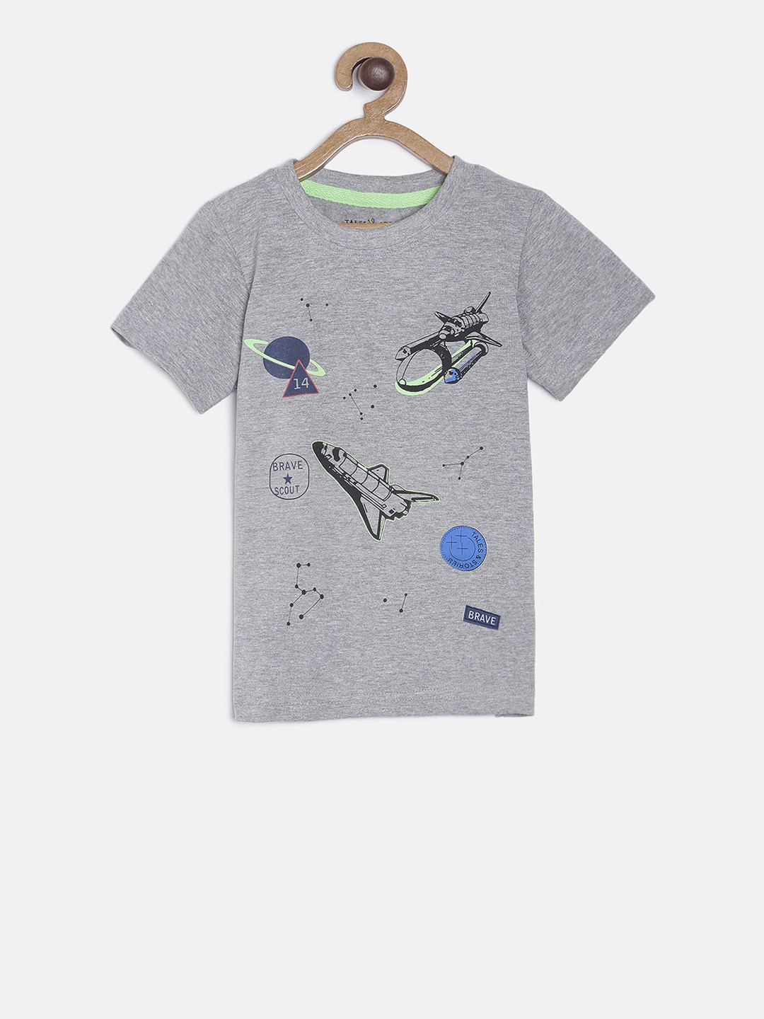 

TALES & STORIES Boys Grey Printed Round Neck T-shirt