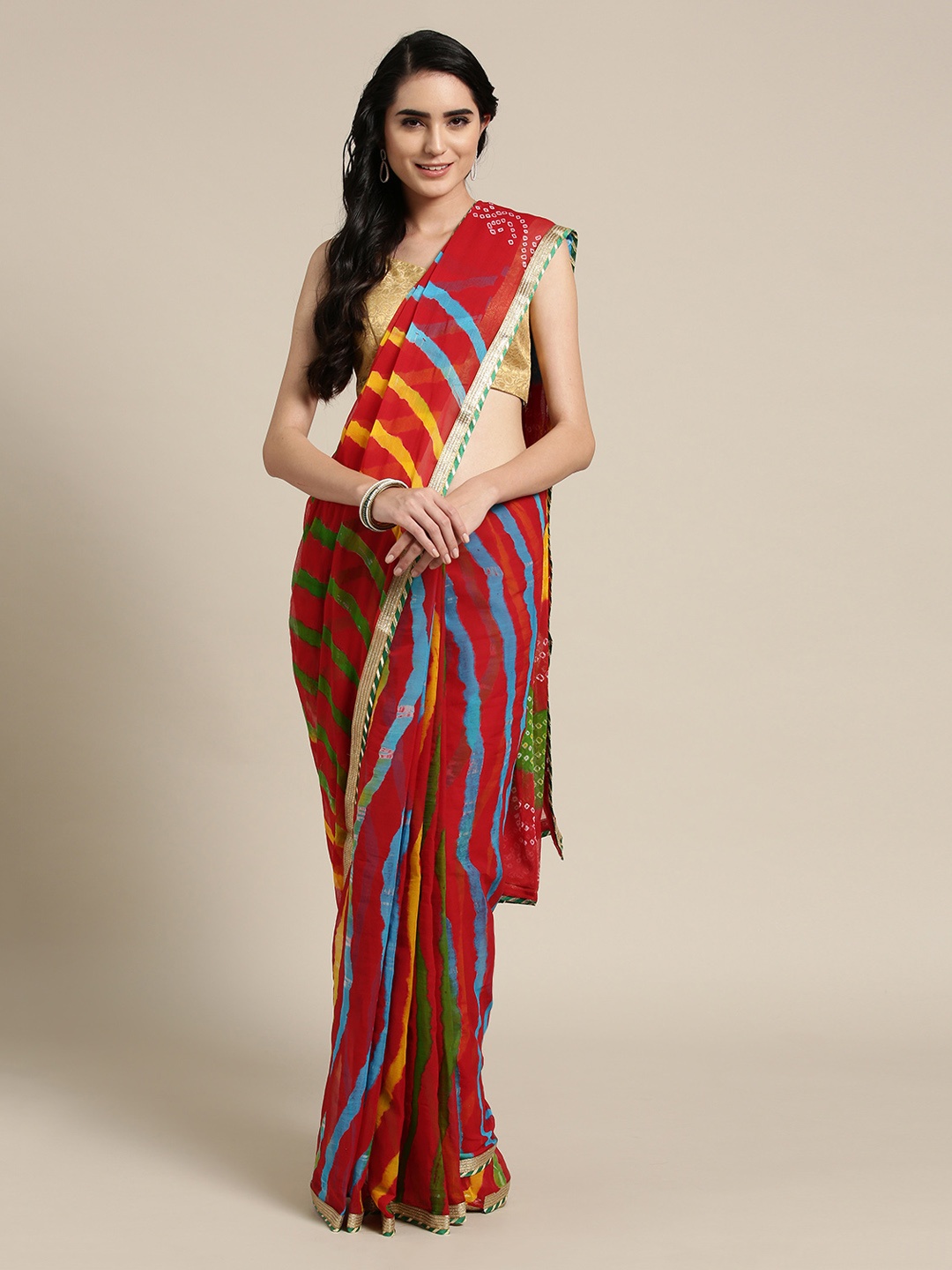

Geroo Jaipur Hand Dyed Red Bandhani Chiffon Saree