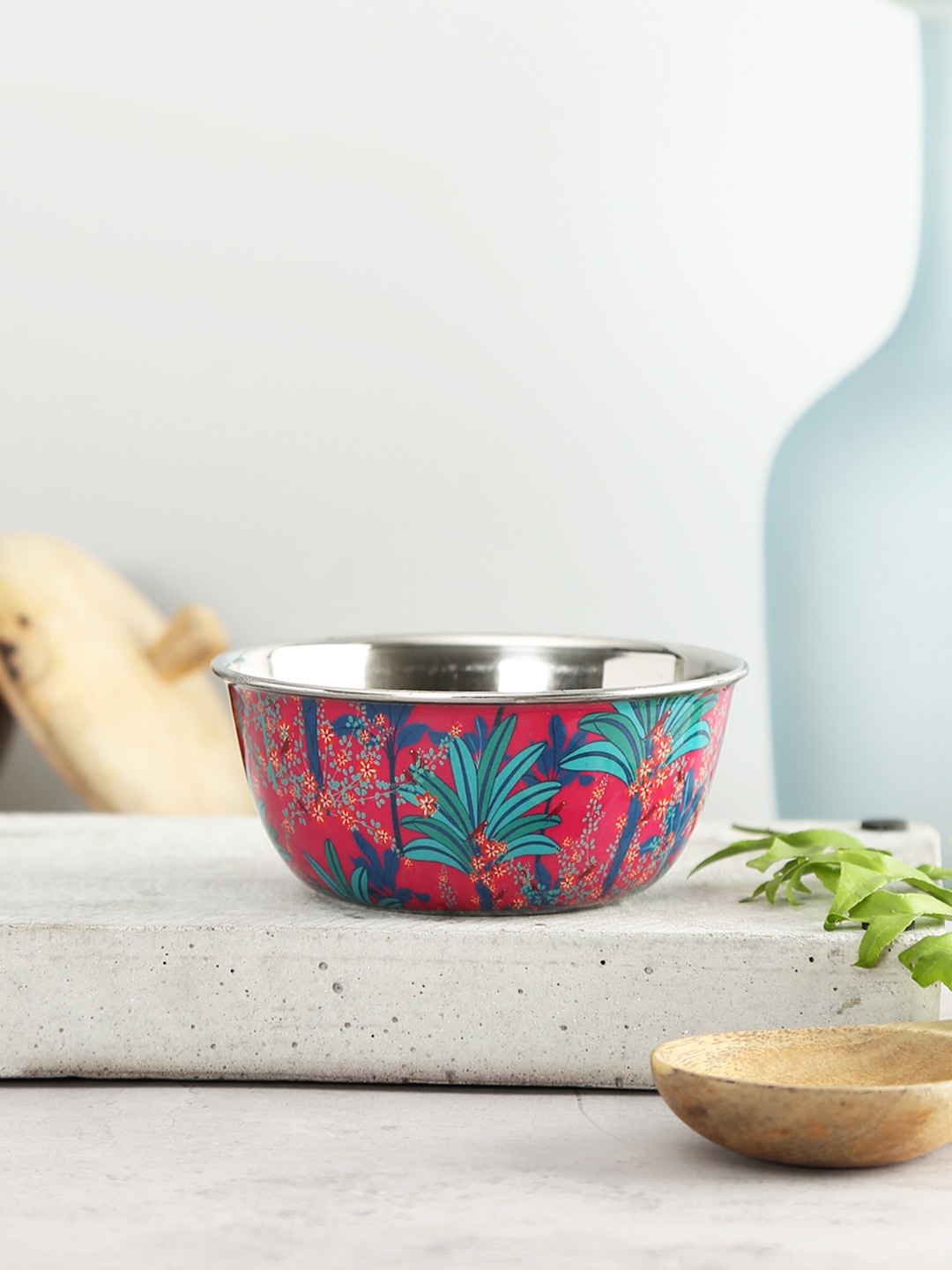 

India Circus by Krsnaa Mehta Fuchsia & Blue Stainless Steel 550 ml Enamelled Bowl