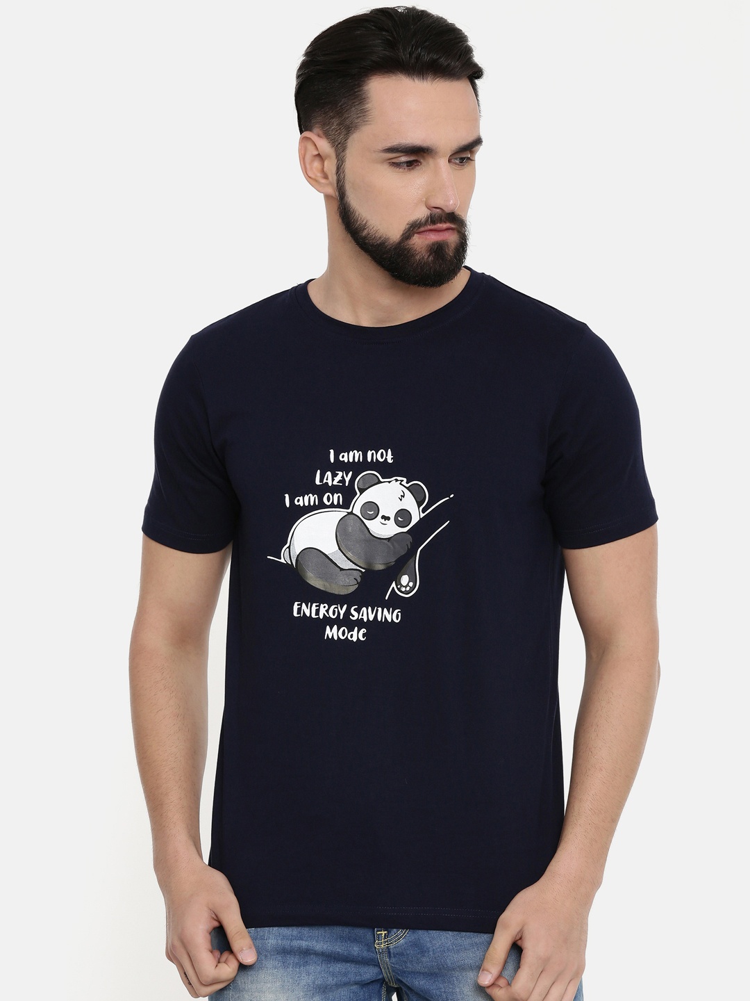 

Bushirt Men Navy Blue Printed Round Neck T-shirt