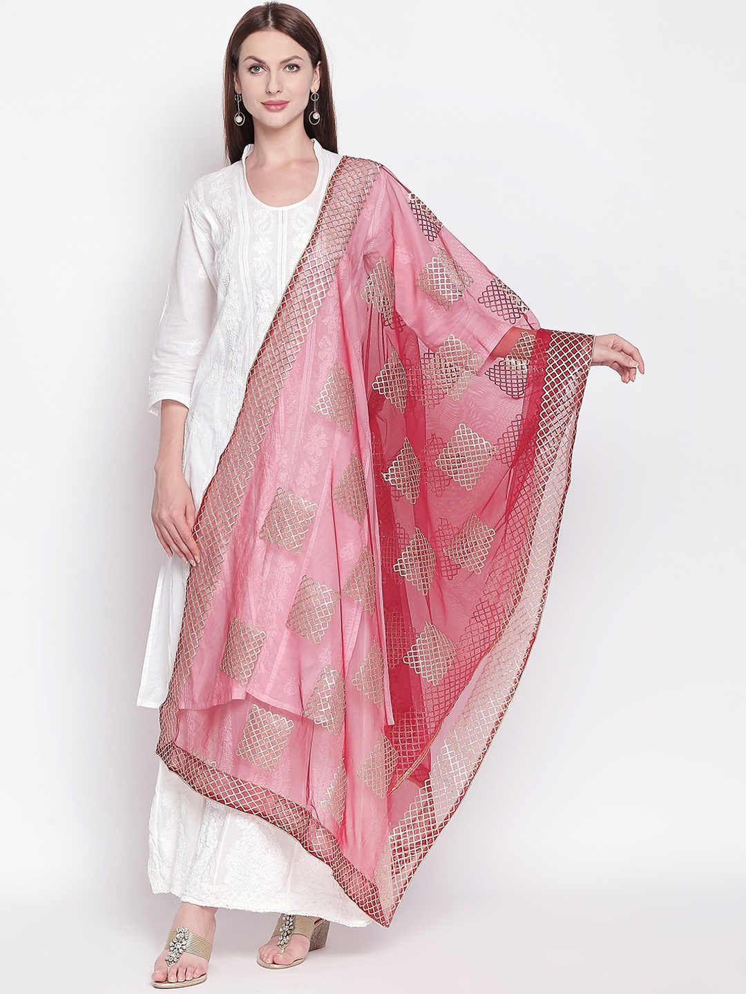 

Dupatta Bazaar Red & Gold-Toned Embroidered Dupatta
