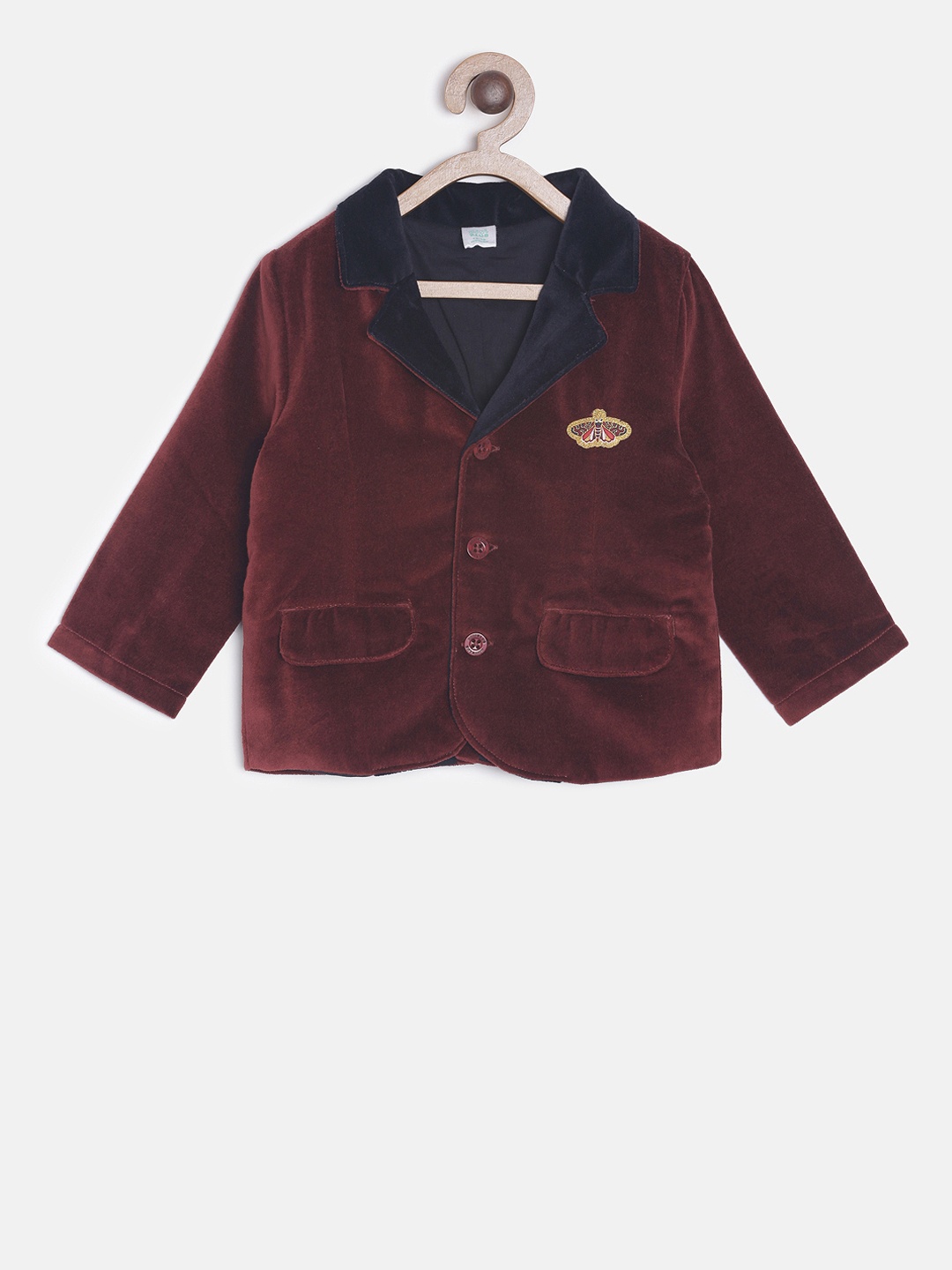 

MINI KLUB Boys Red Solid Single-Breasted Pure Cotton Blazer