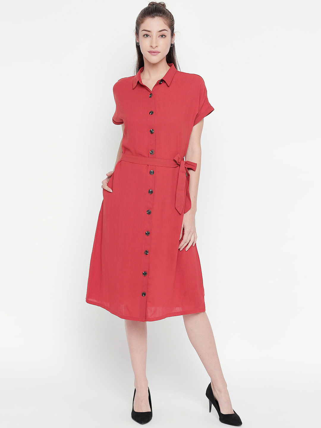

Honey by Pantaloons Women Solid Rust Shirt Dress