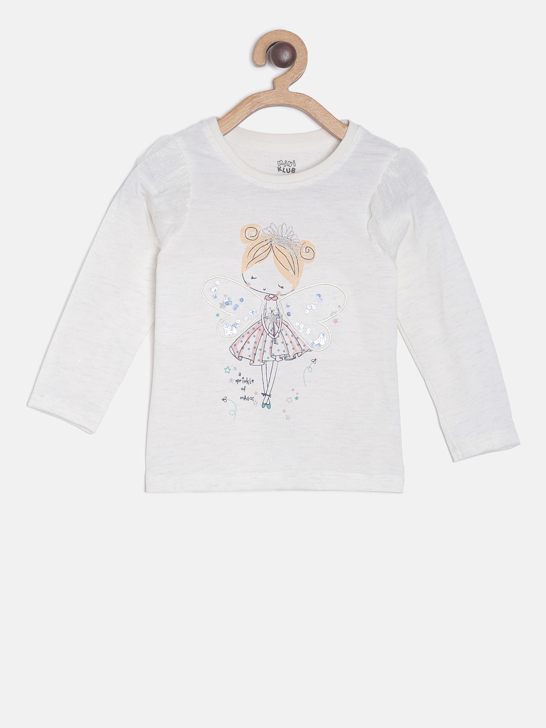 MINI KLUB Girls Off-White Printed Pure Cotton Top