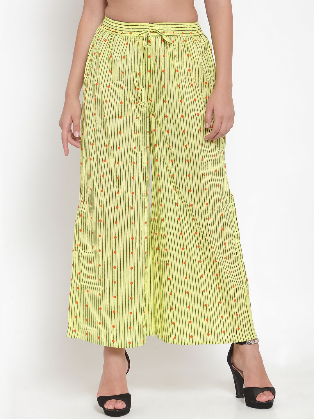 Indibelle Women Yellow Striped Straight Palazzos