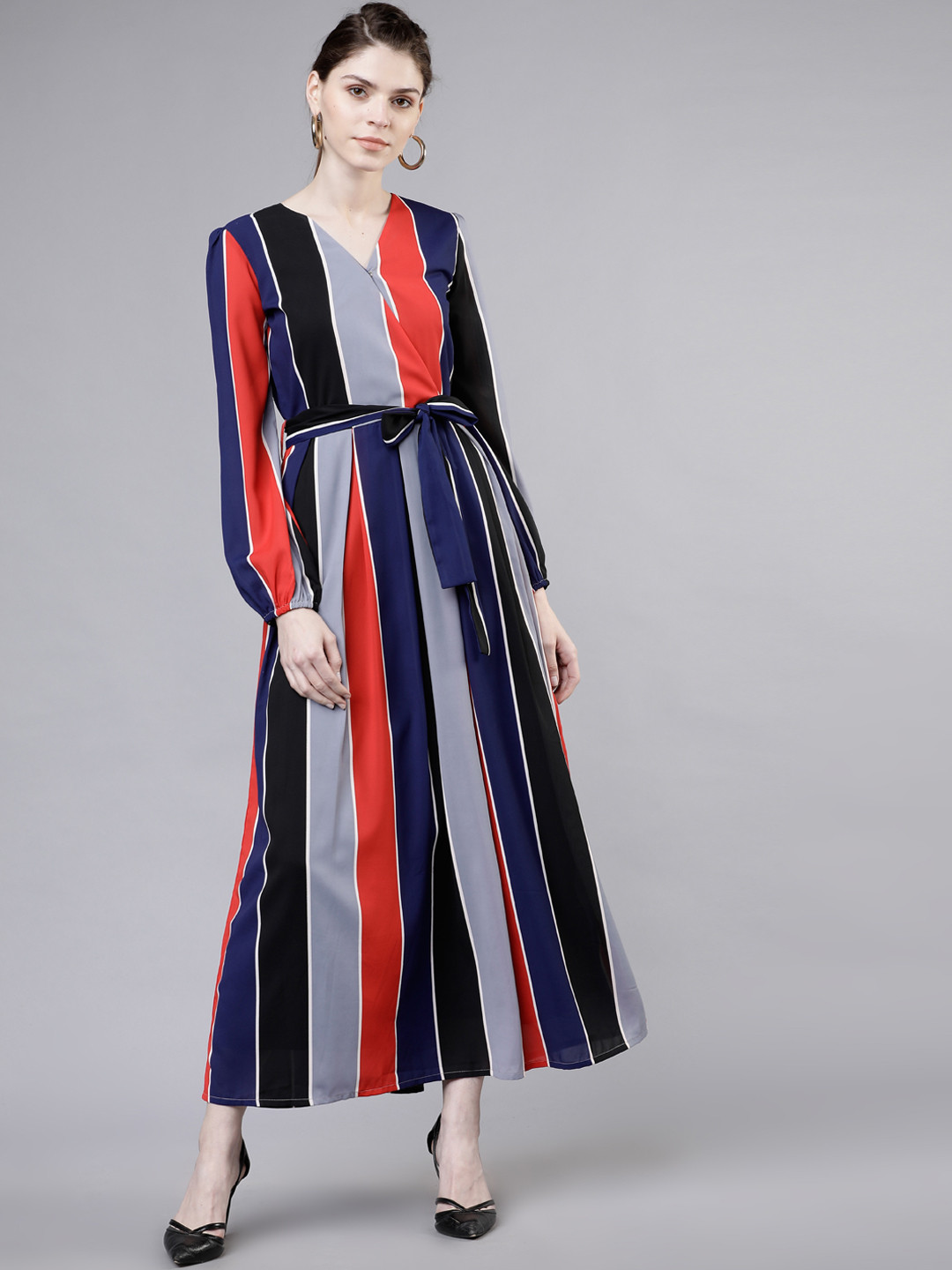 

Tokyo Talkies Women Red Striped Maxi Dress