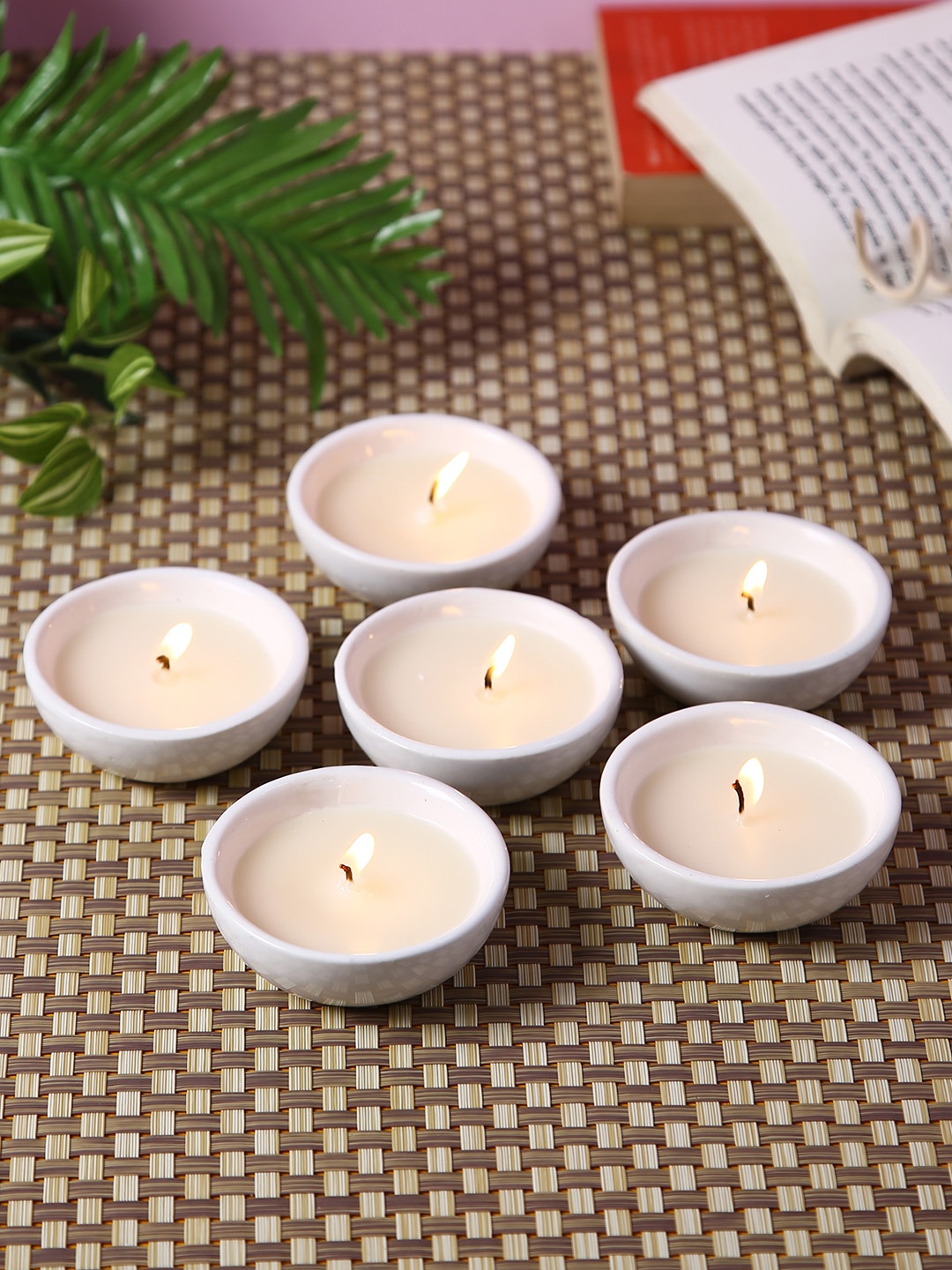 

HOSLEY Set of 6 White Sweet Pea Jasmine Fragranced Ceramic Diyas