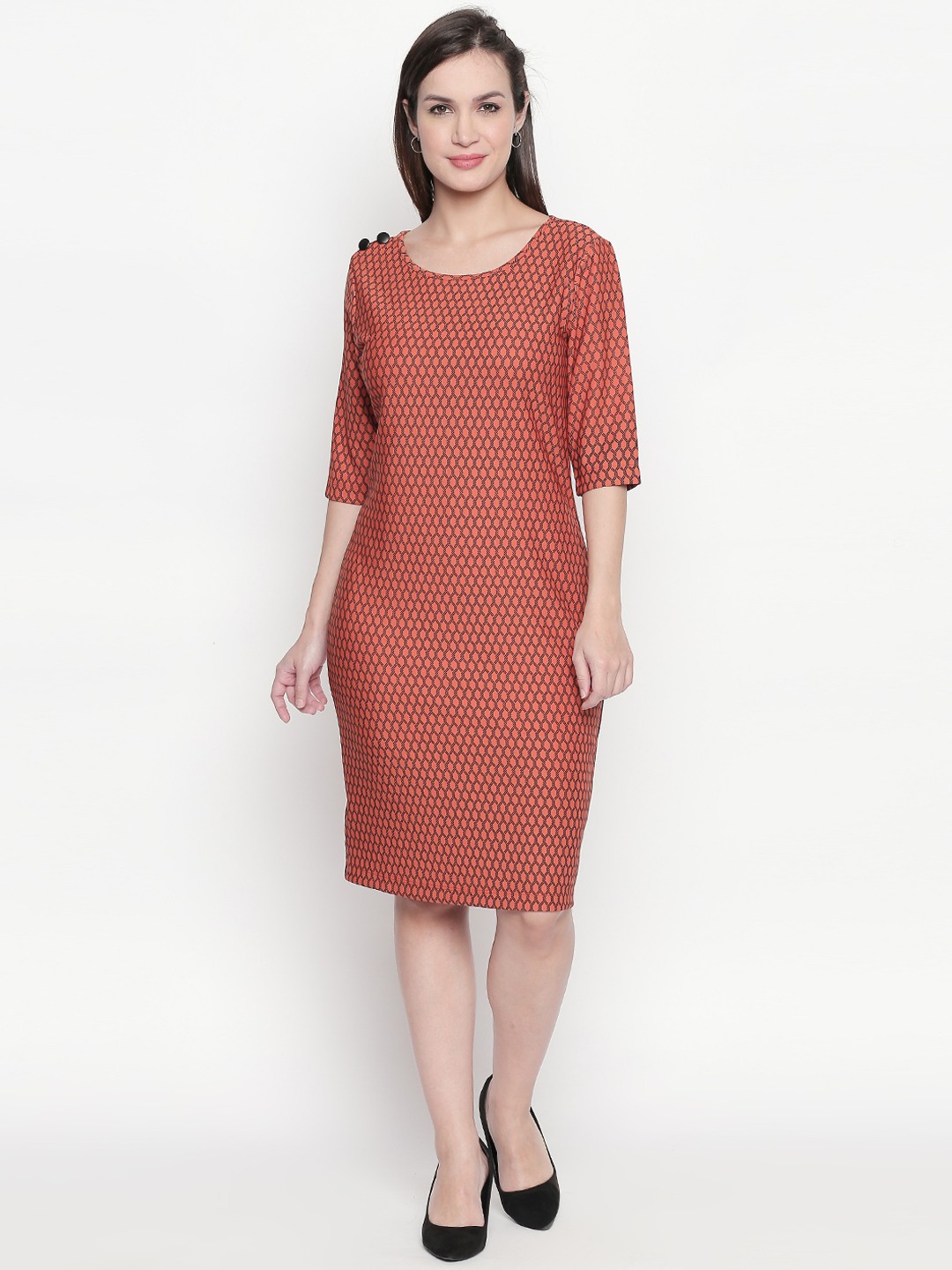 

Annabelle by Pantaloons Women Rust Red & Black Striped Sheath Dress