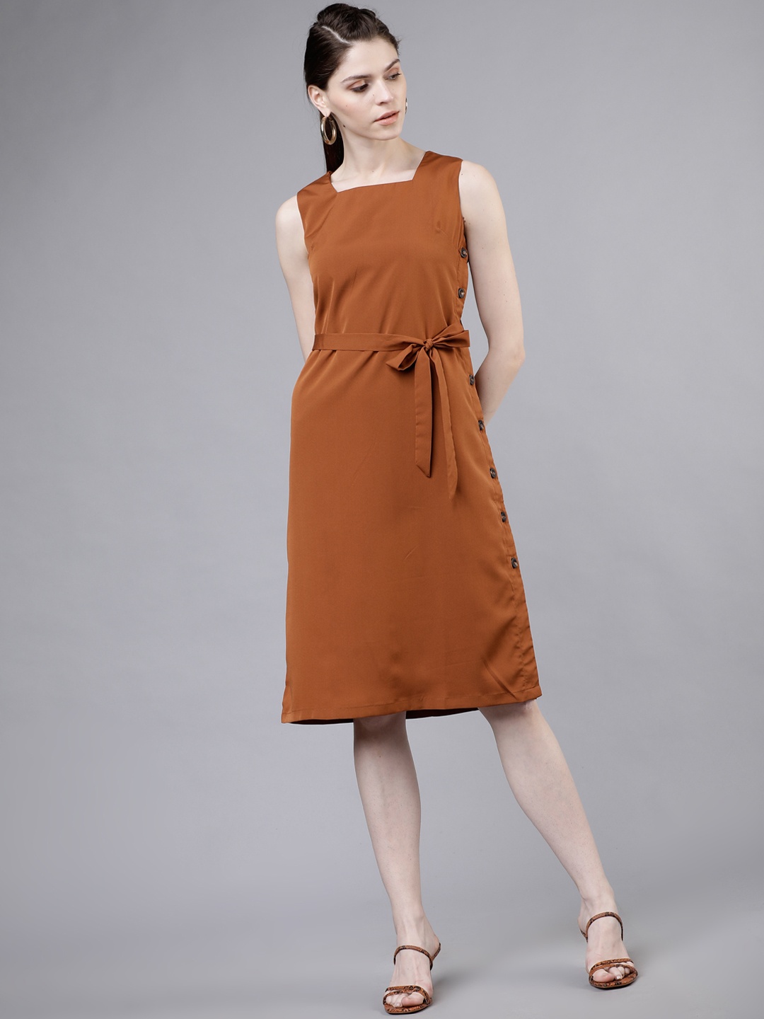 

Tokyo Talkies Women Brown Solid A-Line Dress