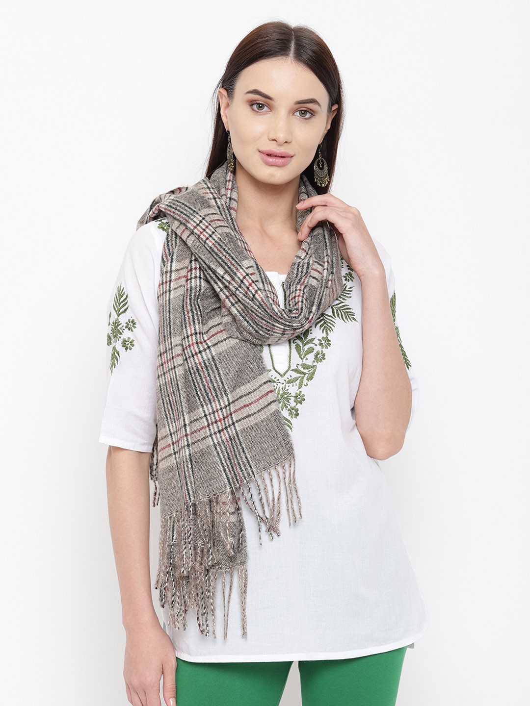 

HK colours of fashion Women Grey Woven Design Stole