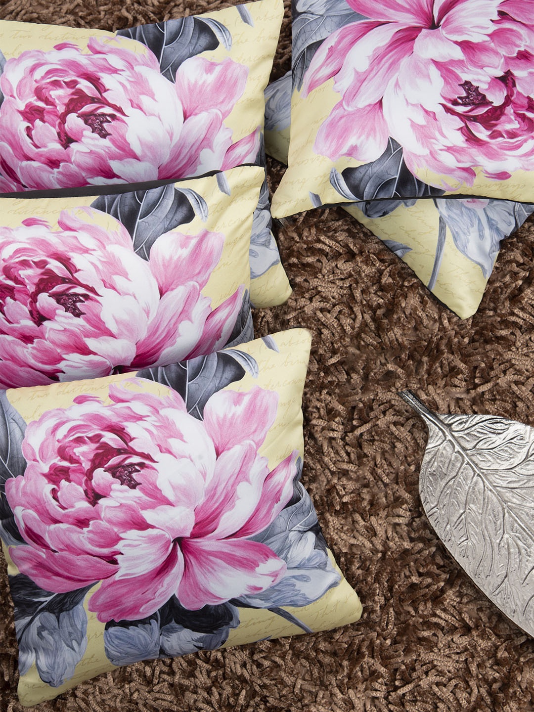 

HOUZZCODE Multicoloured Set of 5 Floral Square Cushion Covers, Multi