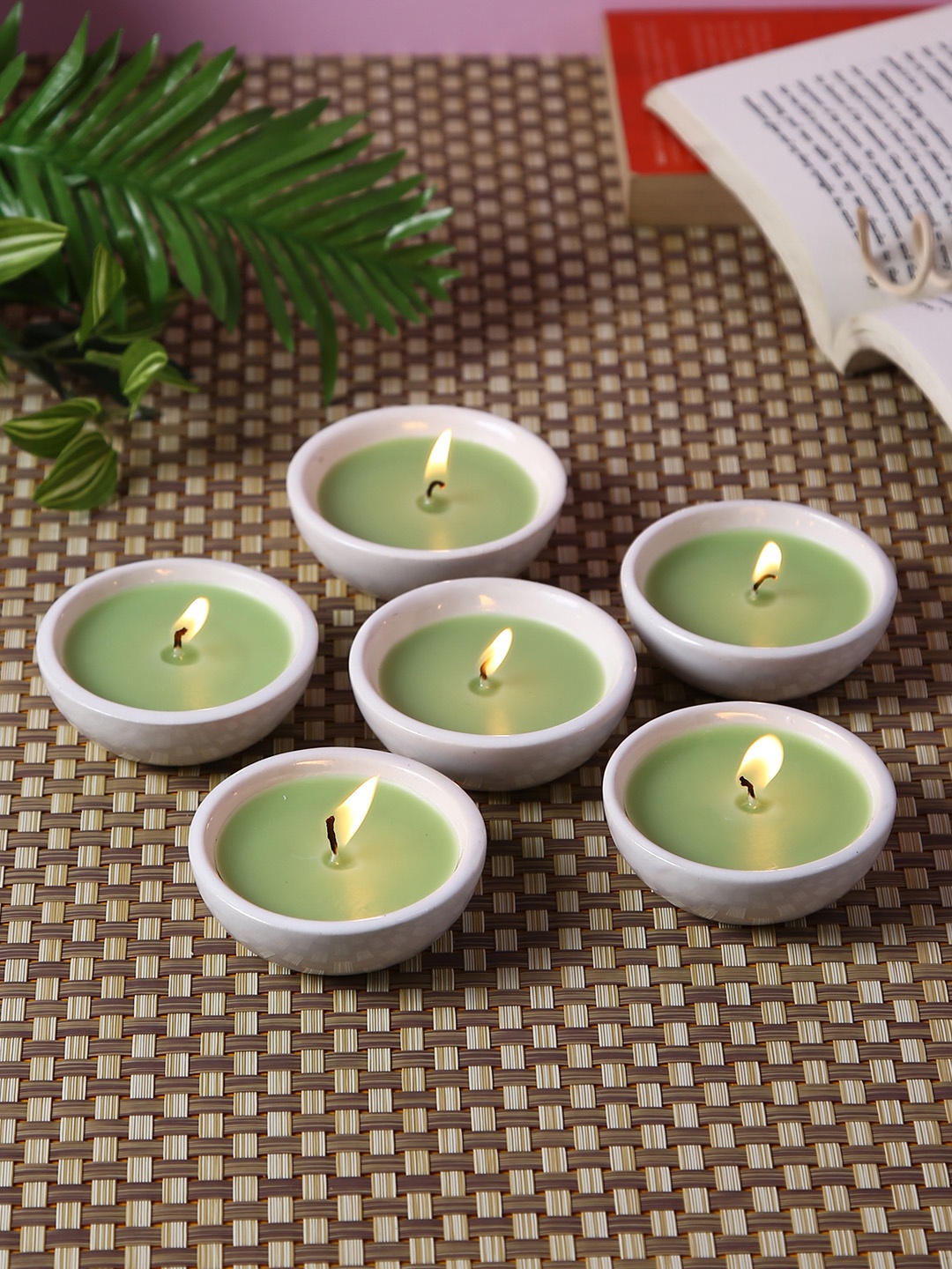 

HOSLEY Set of 6 Green Fresh Bamboo Scented Ceramic Diyas