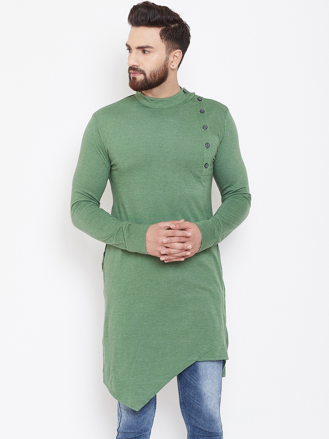 

CHILL WINSTON Men Olive Green Solid Straight Kurta