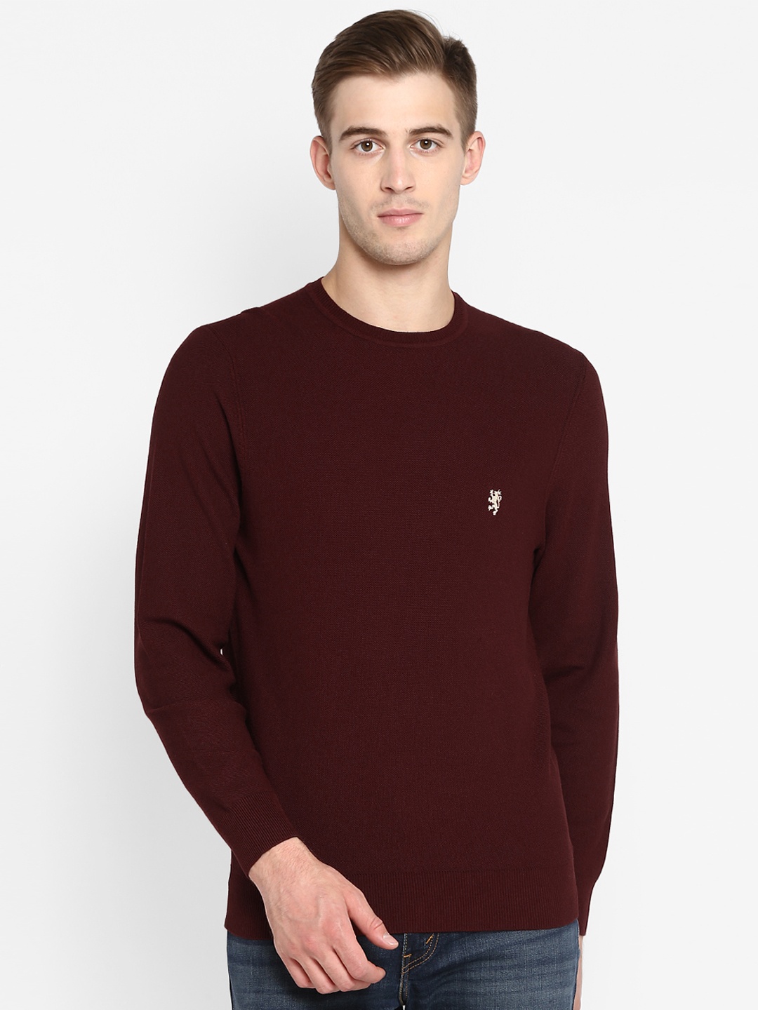 

Red Tape Men Burgundy Solid Sweater