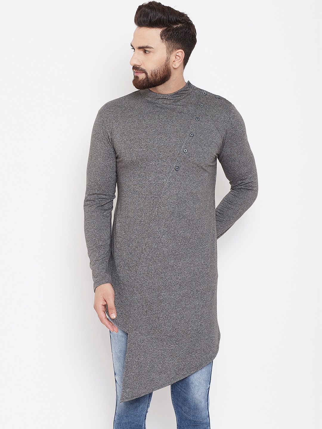 

CHILL WINSTON Men Grey Melange Solid Straight Kurta