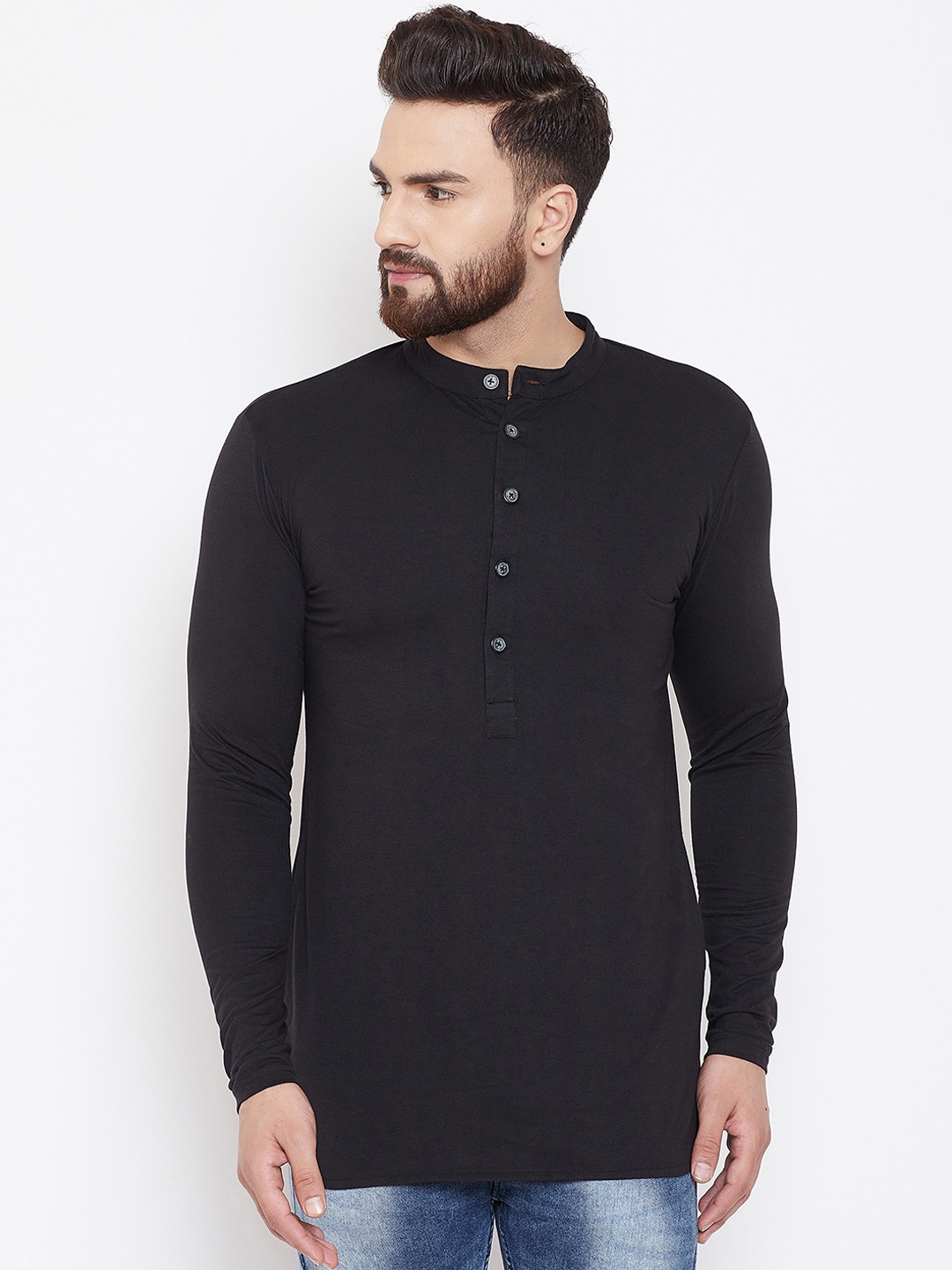 

CHILL WINSTON Men Black Solid Straight Kurta