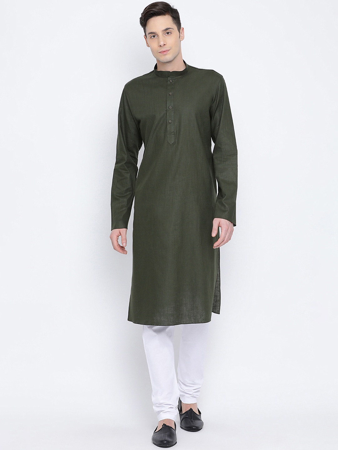 

NAMASKAR Men Olive Green Solid Straight Kurta