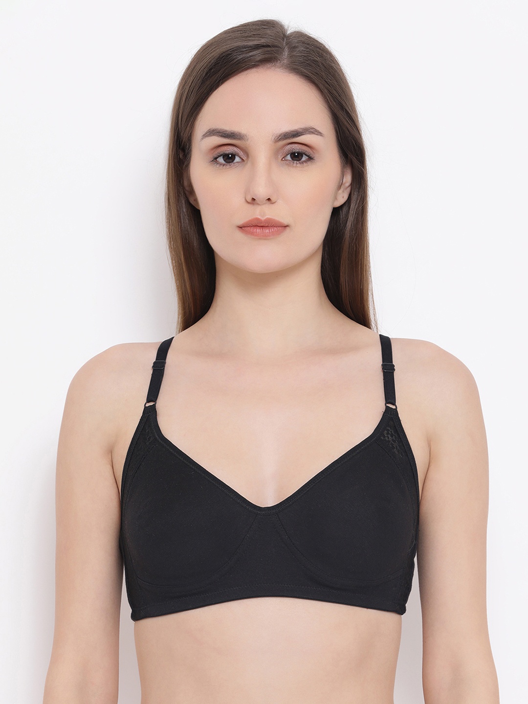 

Clovia Black Solid Non-Wired Non Padded T-shirt Bra BR1924P1342B