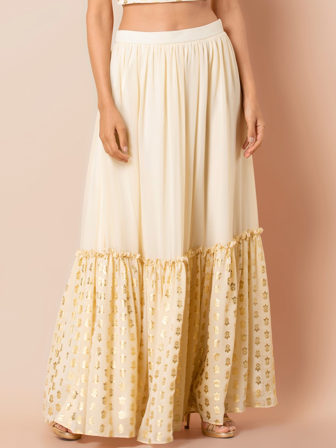 

INDYA Women White Printed Tiered Maxi Skirt