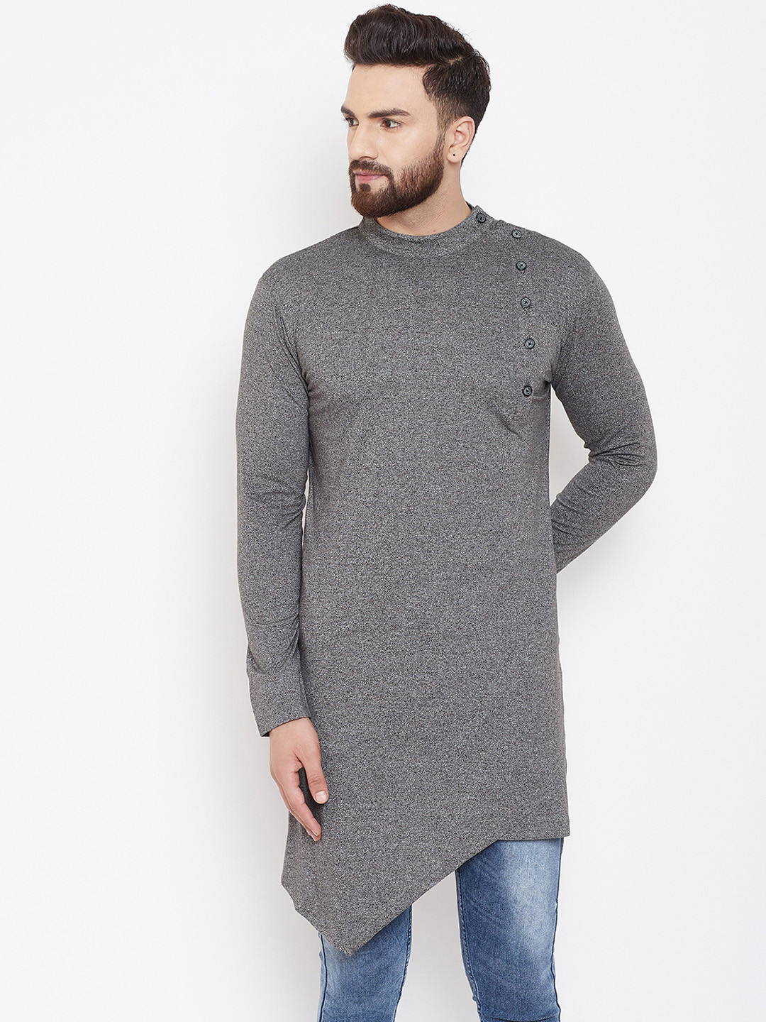 

CHILL WINSTON Men Charcoal Grey Solid Straight Kurta